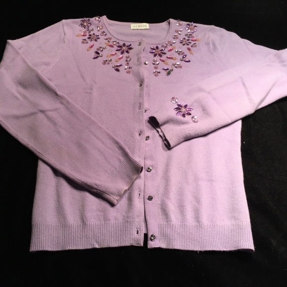 GEORGE Jeweled/Beaded SPRING SUMMER Cardigan, LAVENDER, Women’s Size M - Picture 9 of 10
